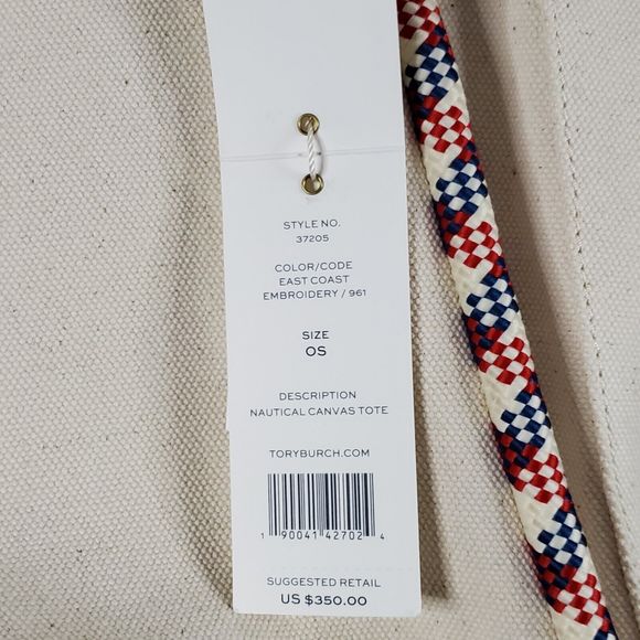 Tory Burch Nautical Canvas Tote East Coast Embroidery Includes Dust Bag NWT $350 - Picture 6 of 9